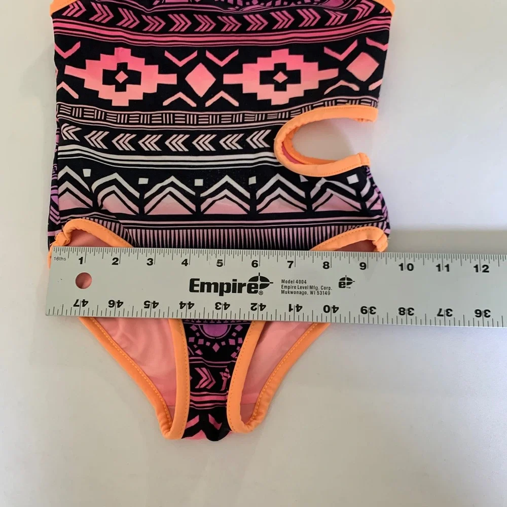 Justice One Piece Swimsuit Girls 7/8‎ Reversible Pink Purple Tribal Cutout Boho
